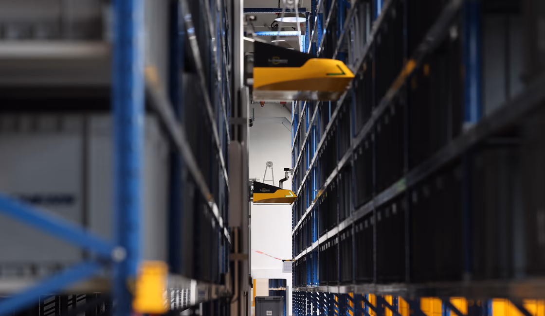 Goods-to-Person Tote Systems product in warehouse setting